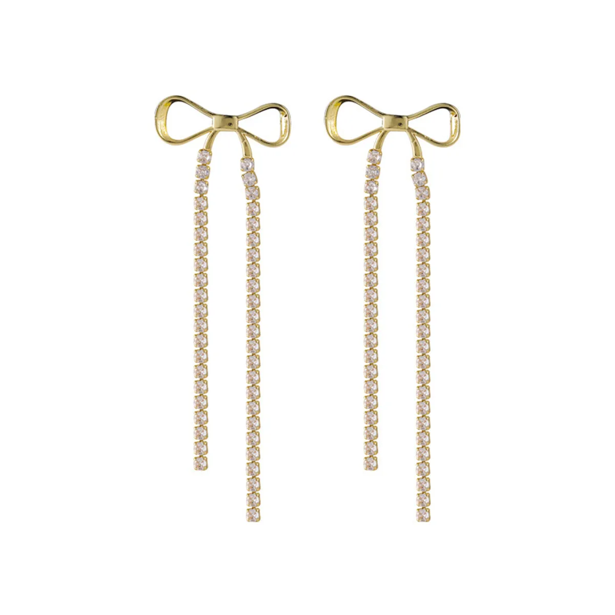 Cubic Zirconia & 18K Gold-Plated Bow Tassel Drop Earrings