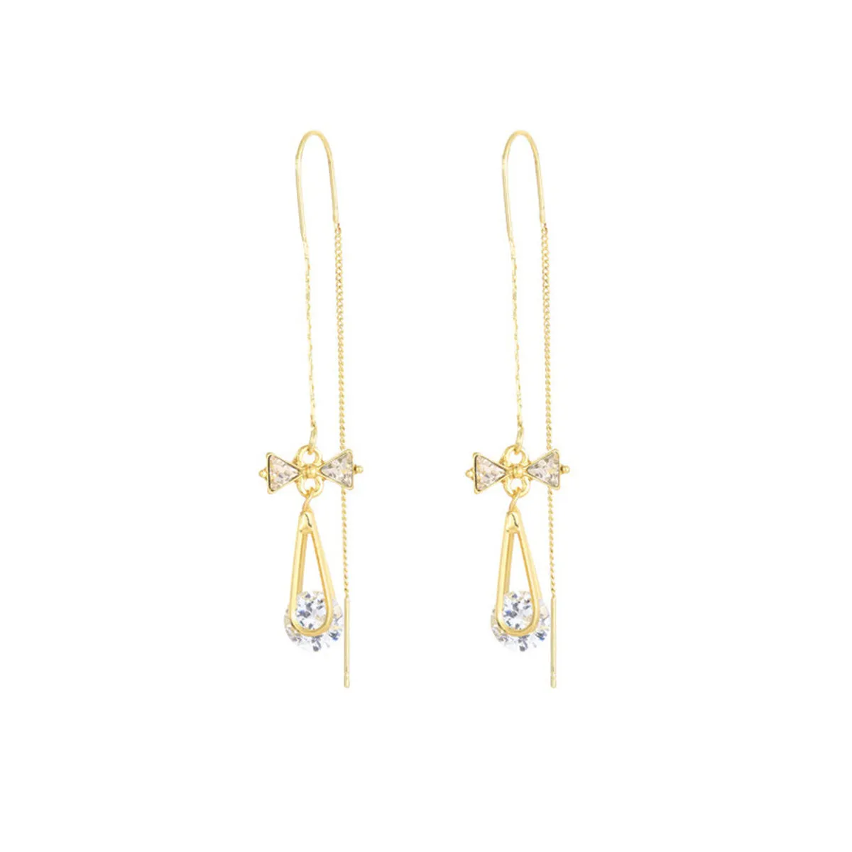 Cubic Zirconia & 18K Gold-Plated Bow Threader Earrings