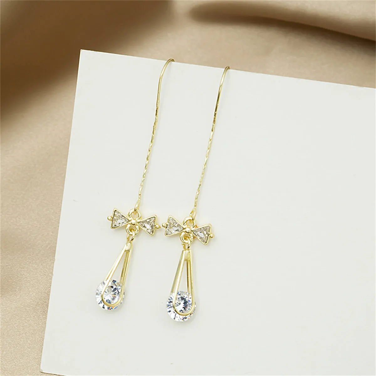 Cubic Zirconia & 18K Gold-Plated Bow Threader Earrings