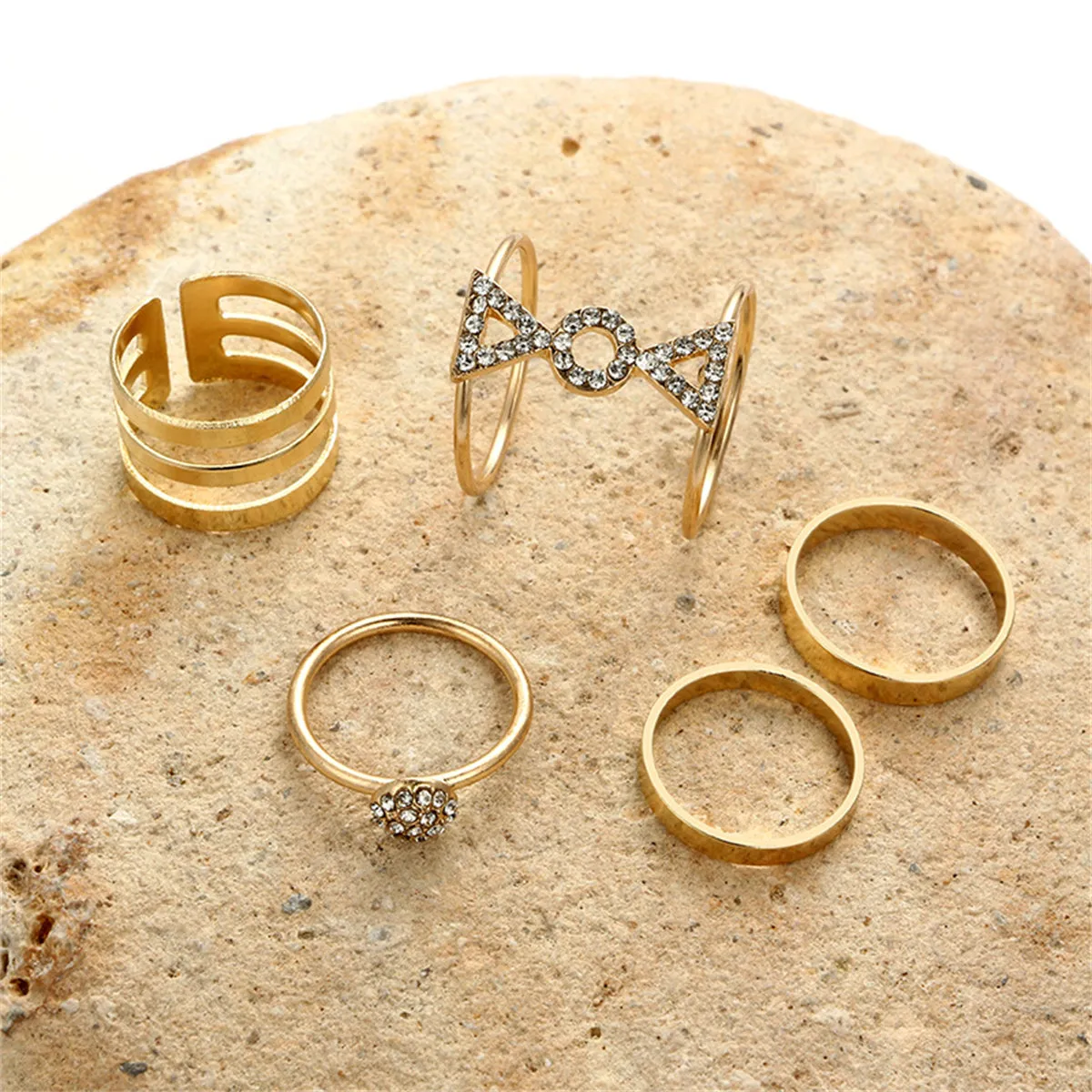 Cubic Zirconia & 18K Gold-Plated Pavé Bow Double-Finger Ring Set
