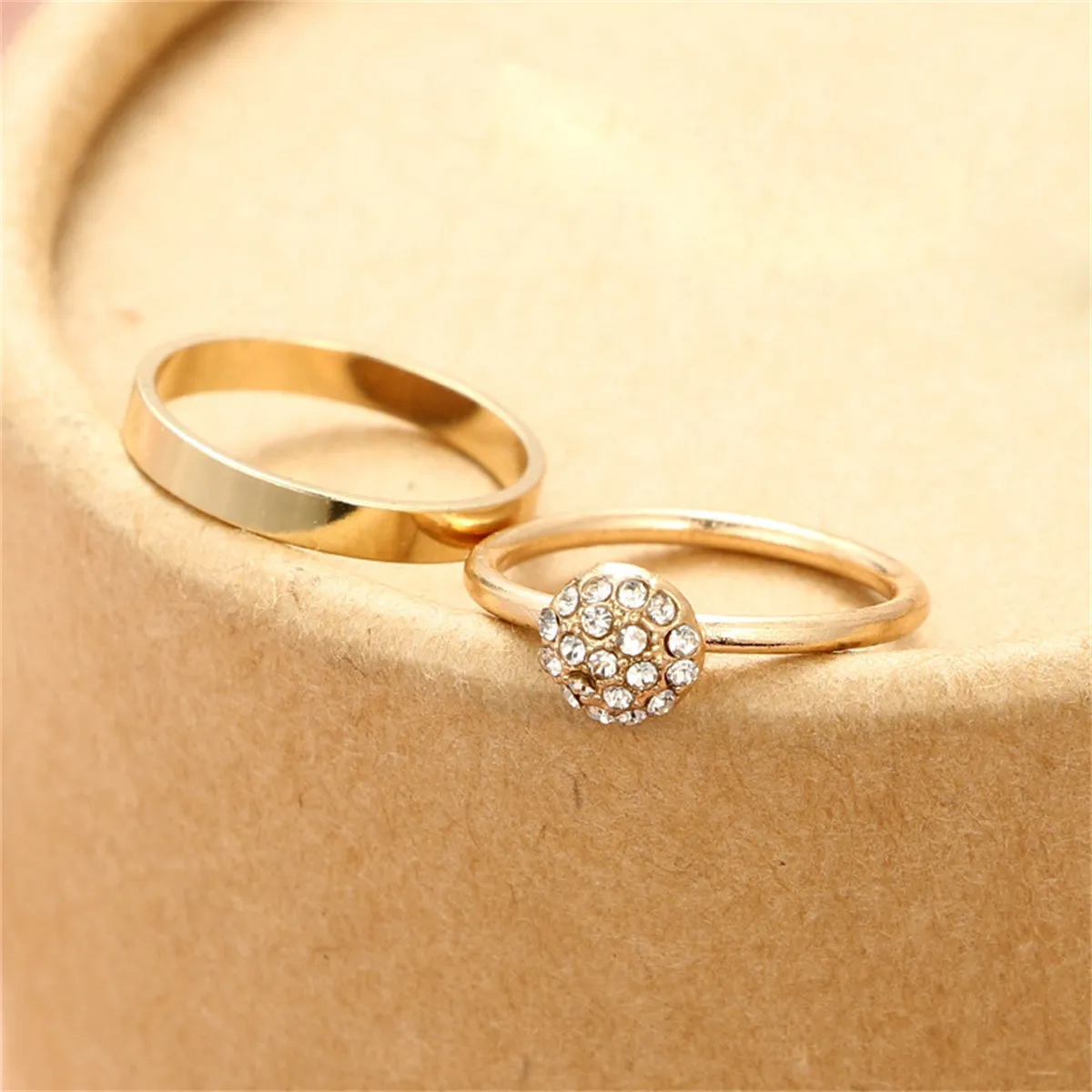 Cubic Zirconia & 18K Gold-Plated Pavé Bow Double-Finger Ring Set