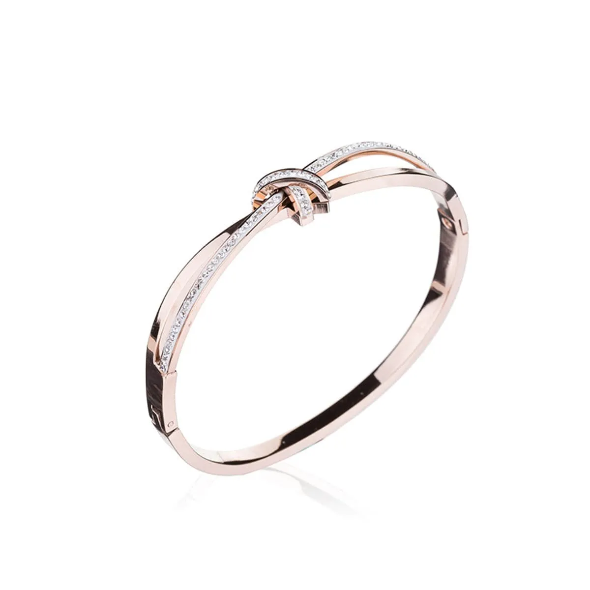 Cubic Zirconia & 18K Rose Gold-Plated Bow Bangle