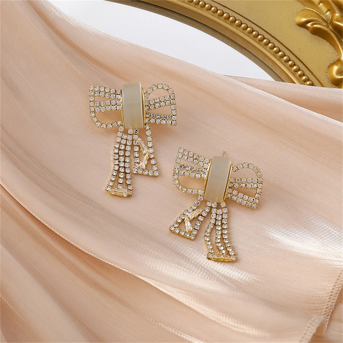 Cubic Zirconia & Cat's Eye 18K Gold-Plated Bow Drop Earrings