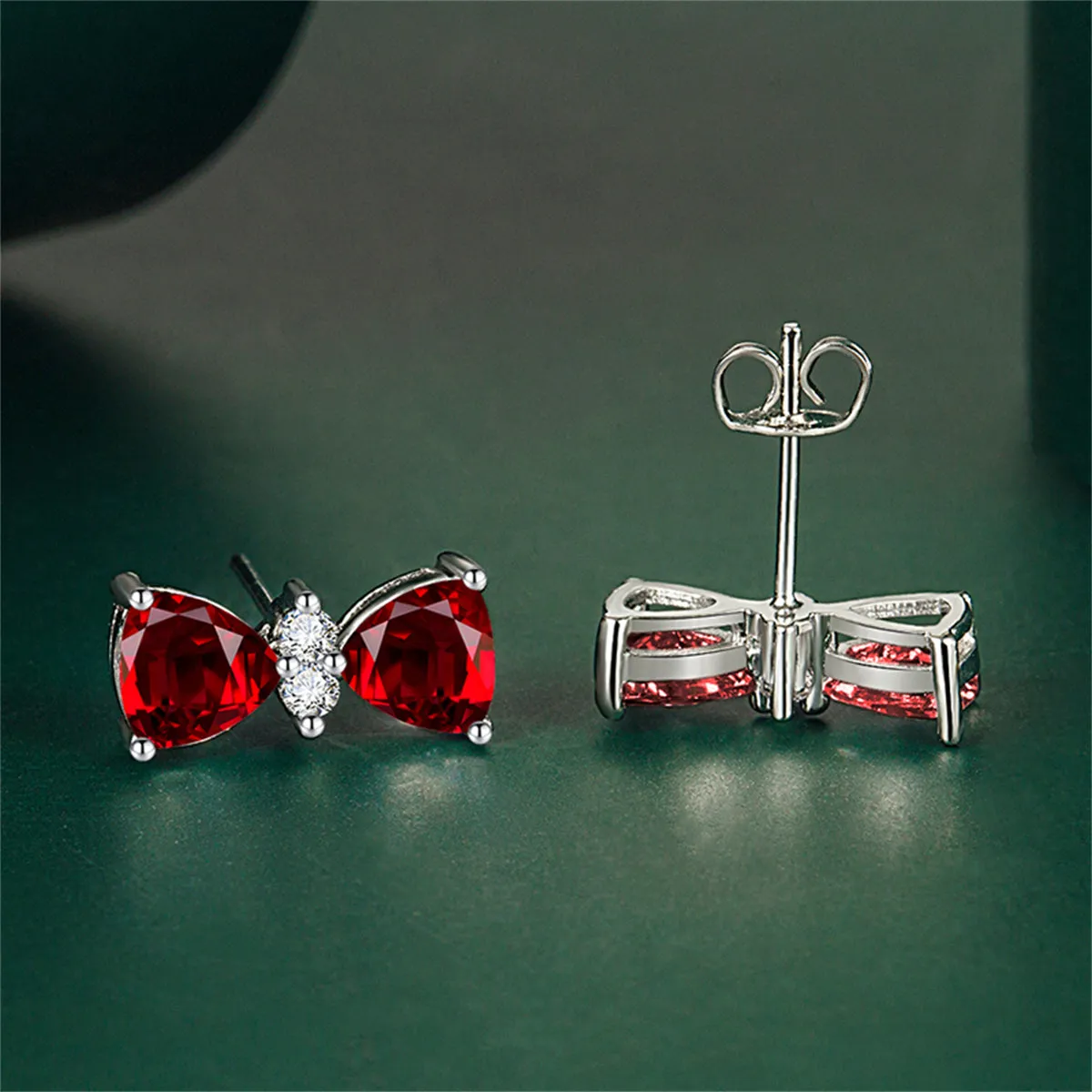 Cubic Zirconia & Colored Crystal Bow Stud Earrings