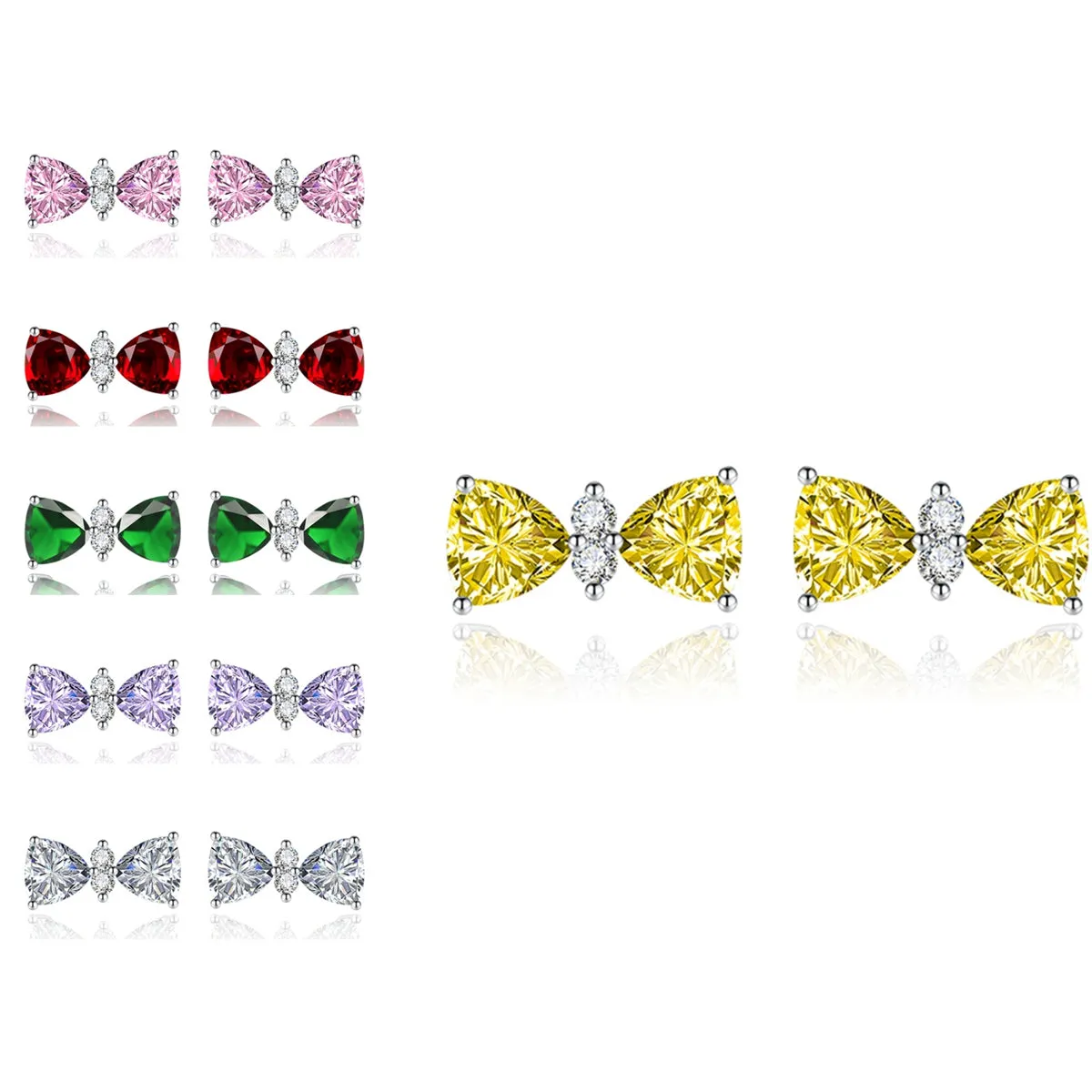 Cubic Zirconia & Colored Crystal Bow Stud Earrings