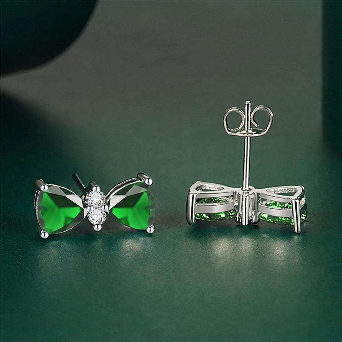 Cubic Zirconia & Colored Crystal Bow Stud Earrings