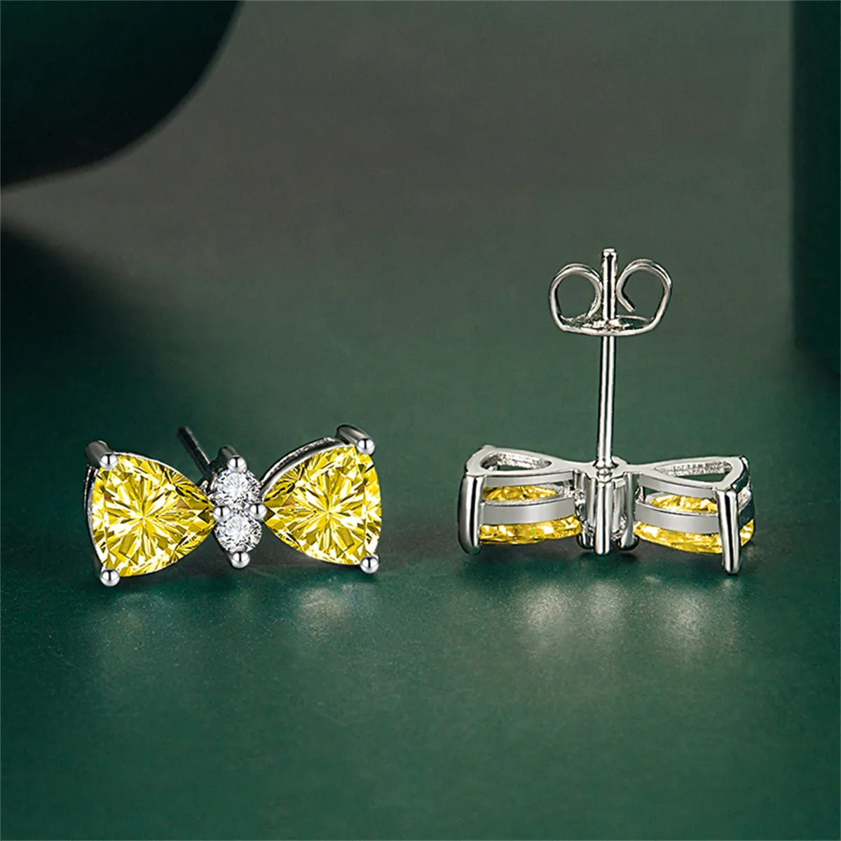 Cubic Zirconia & Colored Crystal Bow Stud Earrings