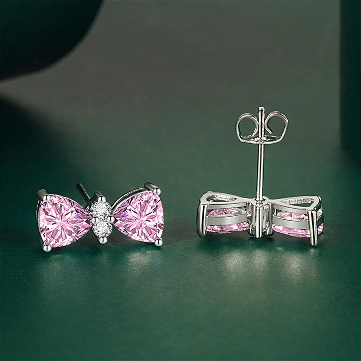Cubic Zirconia & Colored Crystal Bow Stud Earrings