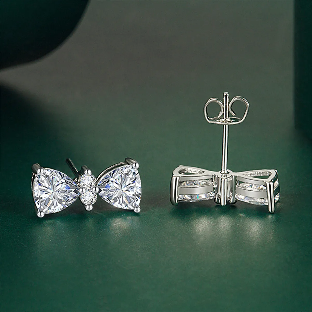 Cubic Zirconia & Colored Crystal Bow Stud Earrings