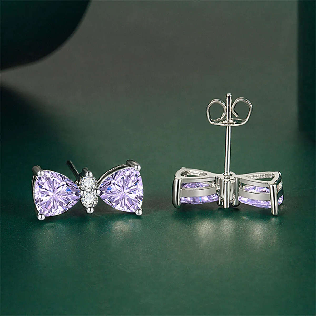 Cubic Zirconia & Colored Crystal Bow Stud Earrings