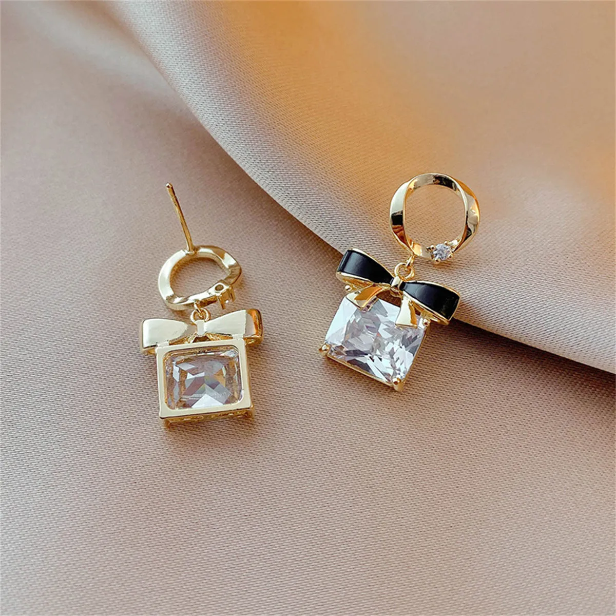 Cubic Zirconia & Crystal 18K Gold-Plated Bow Square Drop Earrings