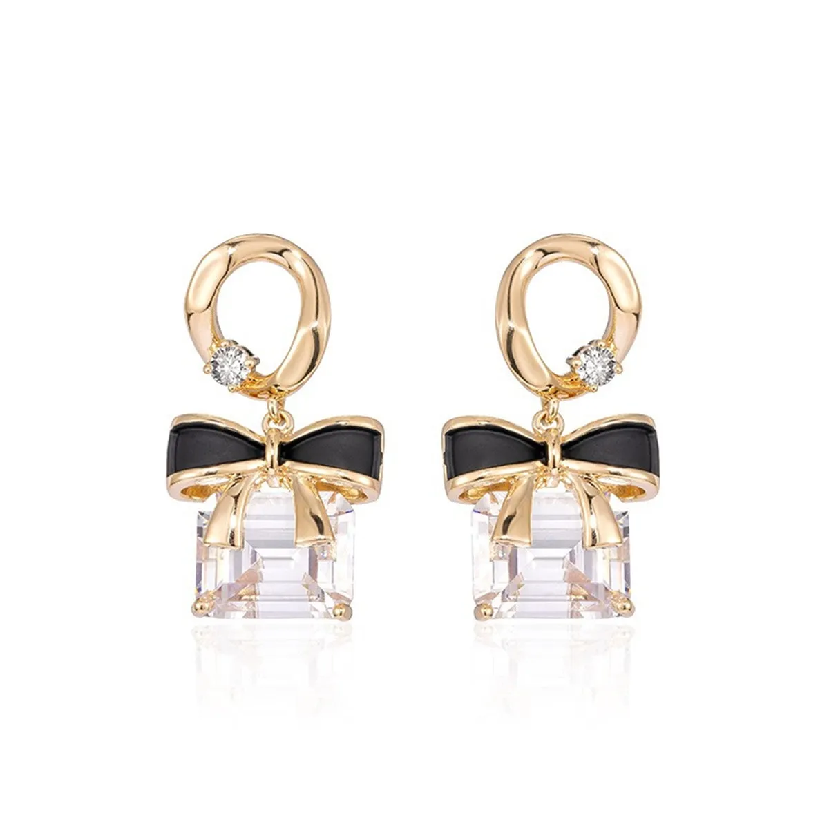 Cubic Zirconia & Crystal 18K Gold-Plated Bow Square Drop Earrings