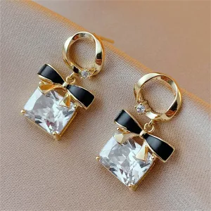 Cubic Zirconia & Crystal 18K Gold-Plated Bow Square Drop Earrings