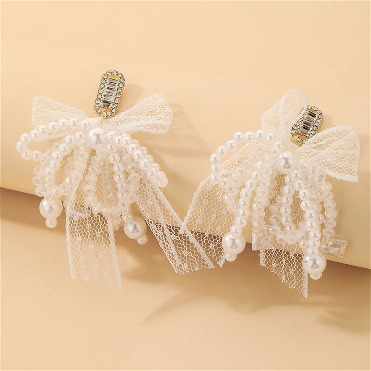 Cubic Zirconia & Crystal Pearl Silver-Plated Bow Drop Earrings