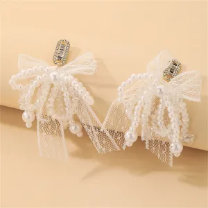 Cubic Zirconia & Crystal Pearl Silver-Plated Bow Drop Earrings