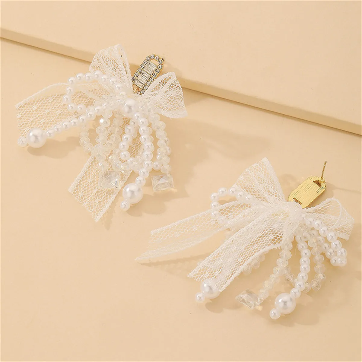Cubic Zirconia & Crystal Pearl Silver-Plated Bow Drop Earrings