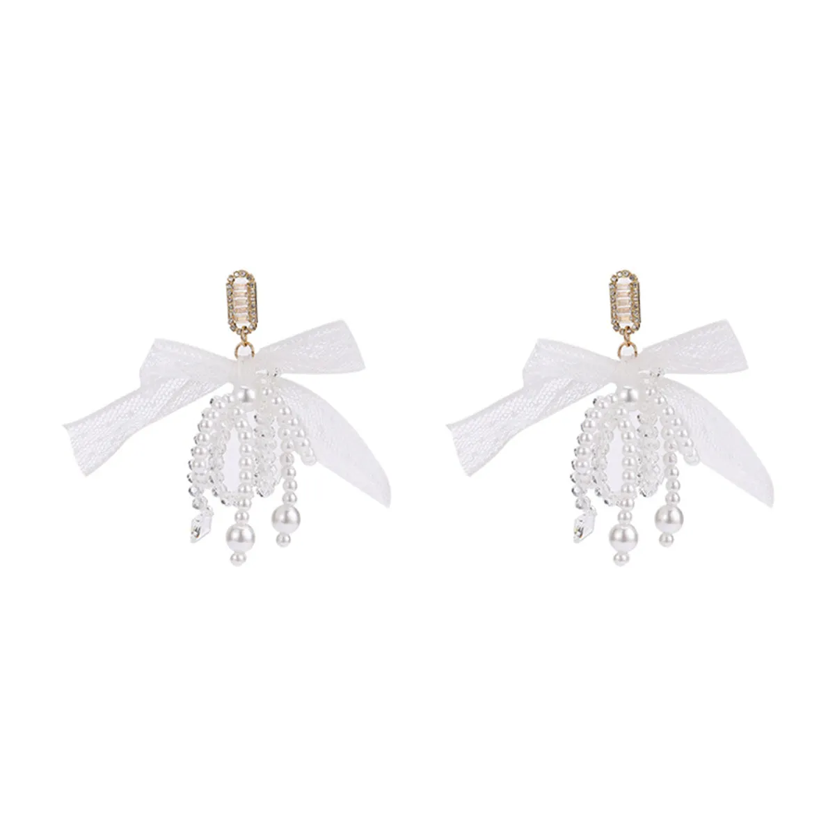 Cubic Zirconia & Crystal Pearl Silver-Plated Bow Drop Earrings