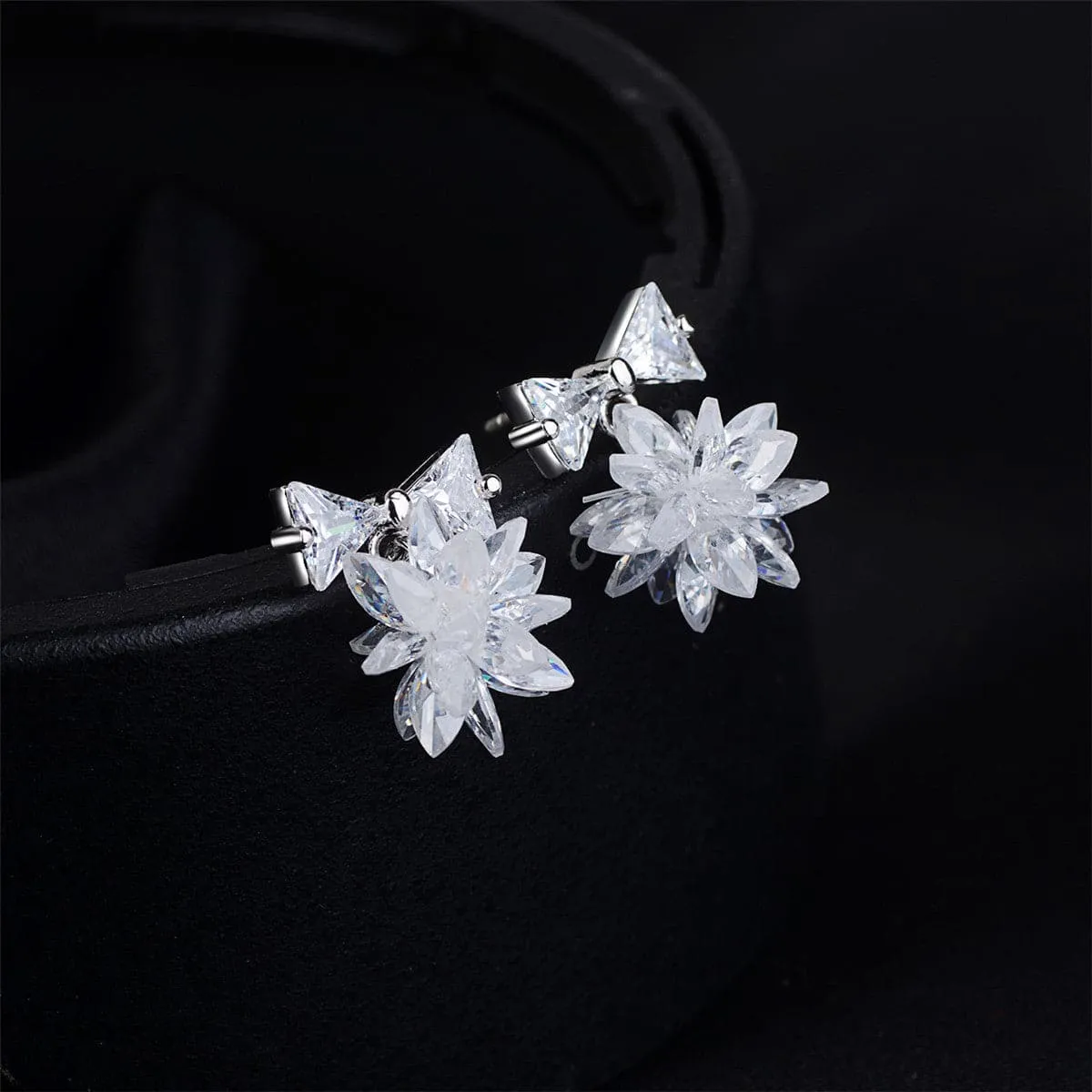 Cubic Zirconia & Crystal Silver-Plated Bow & Snowflake Drop Earrings