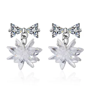 Cubic Zirconia & Crystal Silver-Plated Bow & Snowflake Drop Earrings
