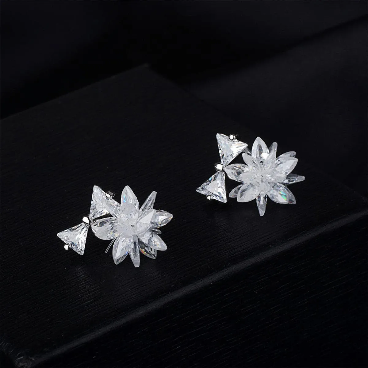Cubic Zirconia & Crystal Silver-Plated Bow & Snowflake Drop Earrings