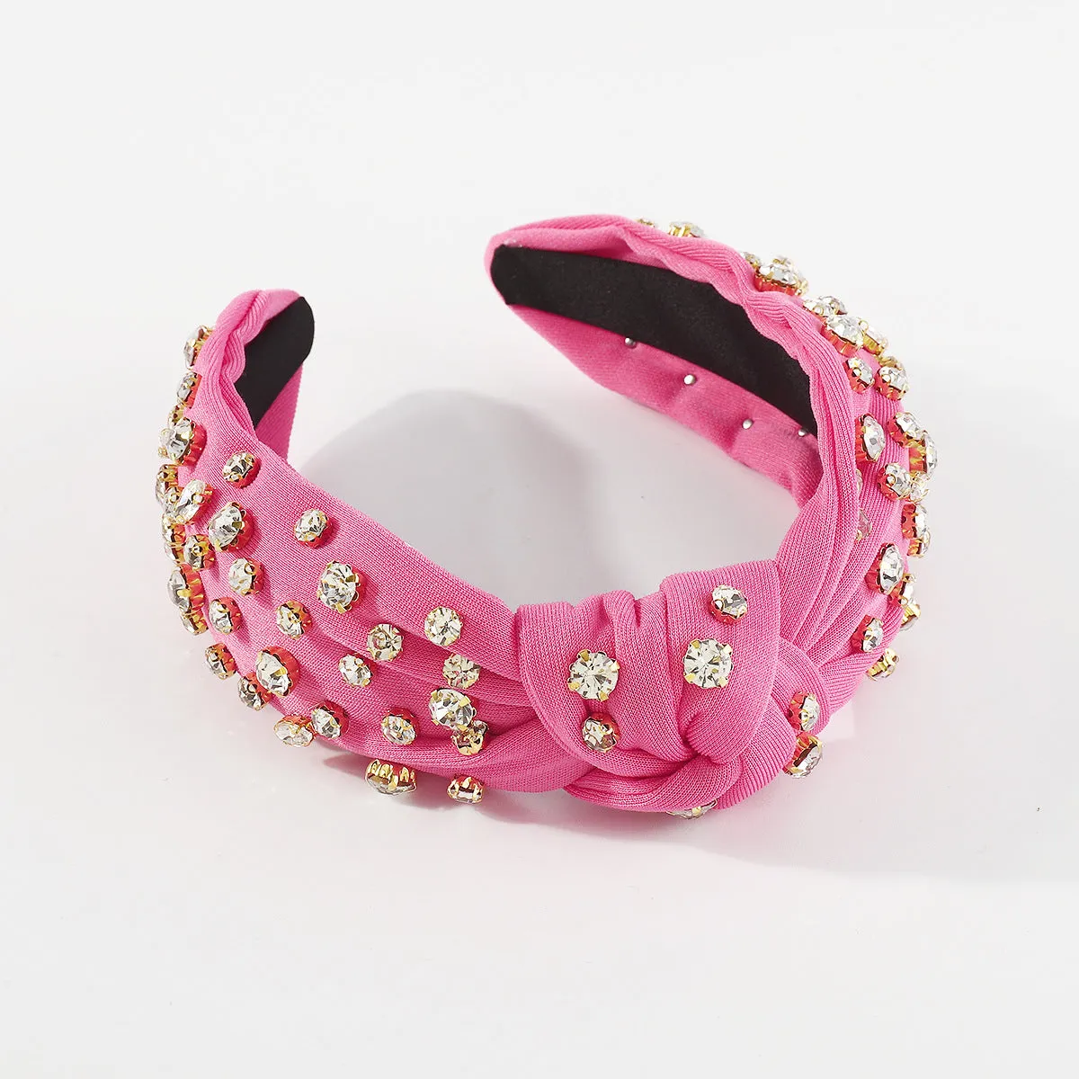 Cubic Zirconia & Dark Pink Bow-Detail Hard Headband