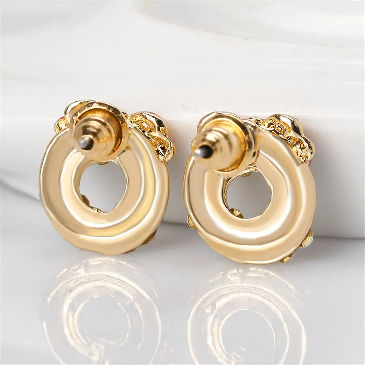 Cubic Zirconia & Enamel 18K Gold-Plated Wreath With Bow Stud Earrings