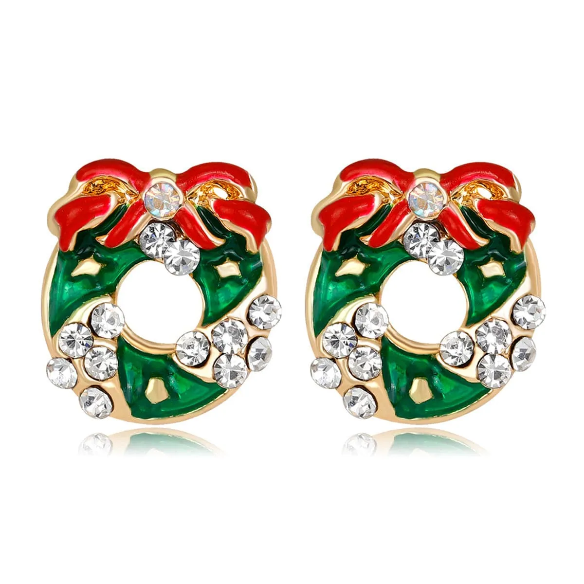 Cubic Zirconia & Enamel 18K Gold-Plated Wreath With Bow Stud Earrings