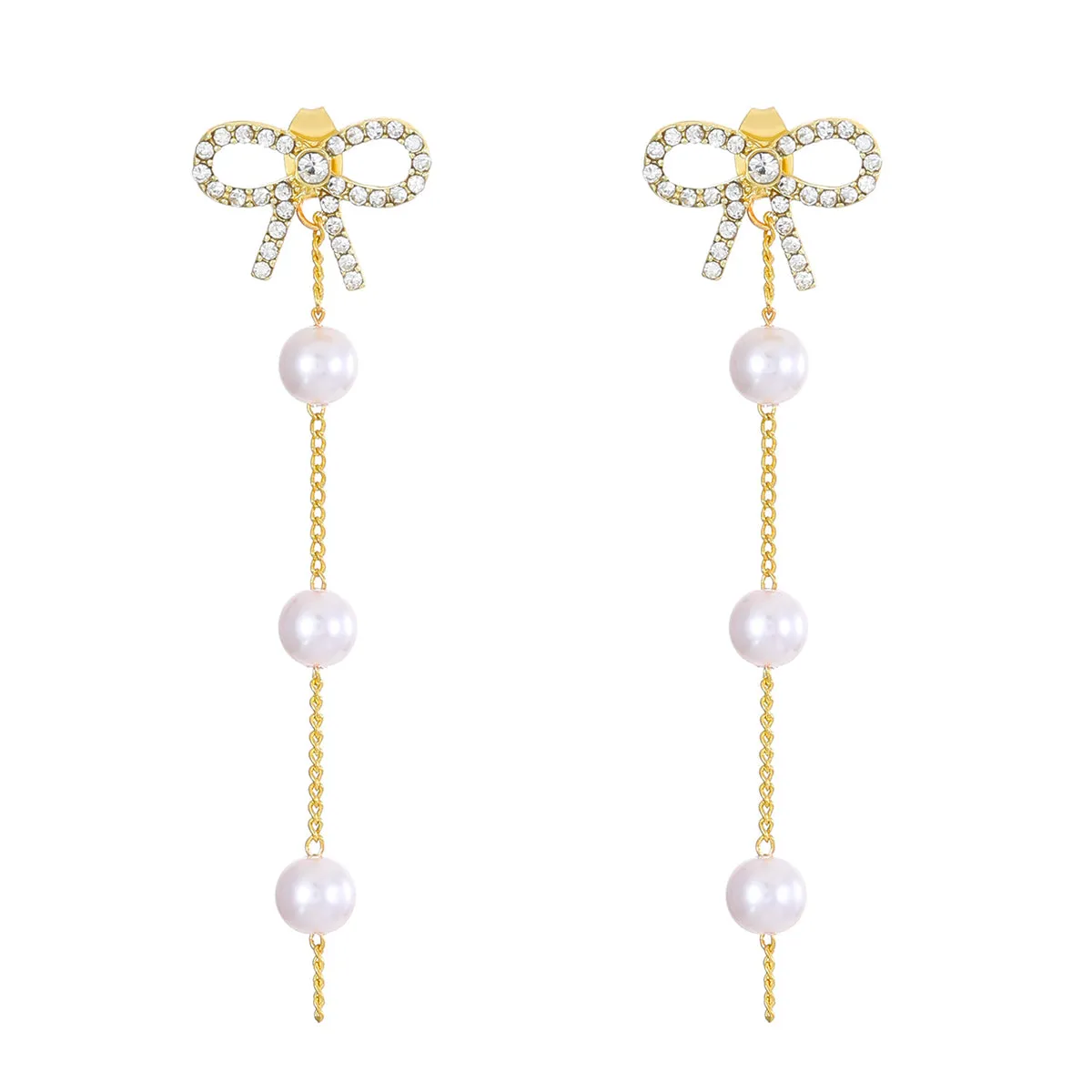 Cubic Zirconia & Pearl 18K Gold-Plated Bow Dangle Ear Jackets