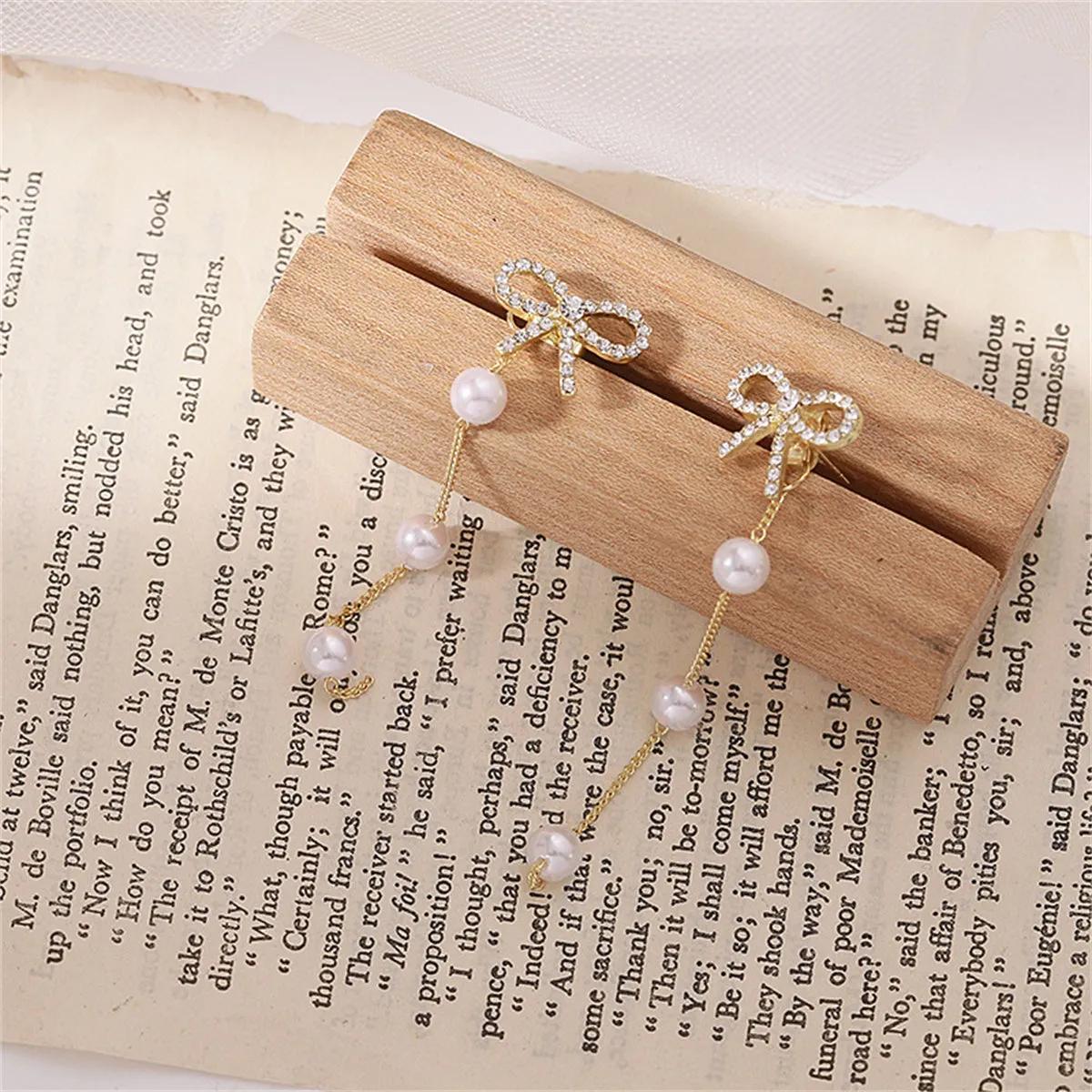Cubic Zirconia & Pearl 18K Gold-Plated Bow Dangle Ear Jackets