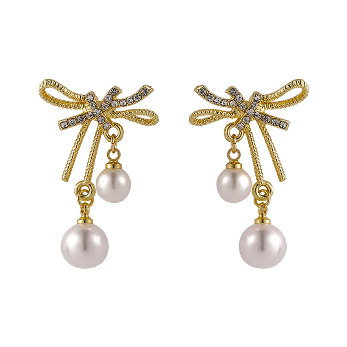 Cubic Zirconia & Pearl 18K Gold-Plated Bow Ribbon Drop Earrings