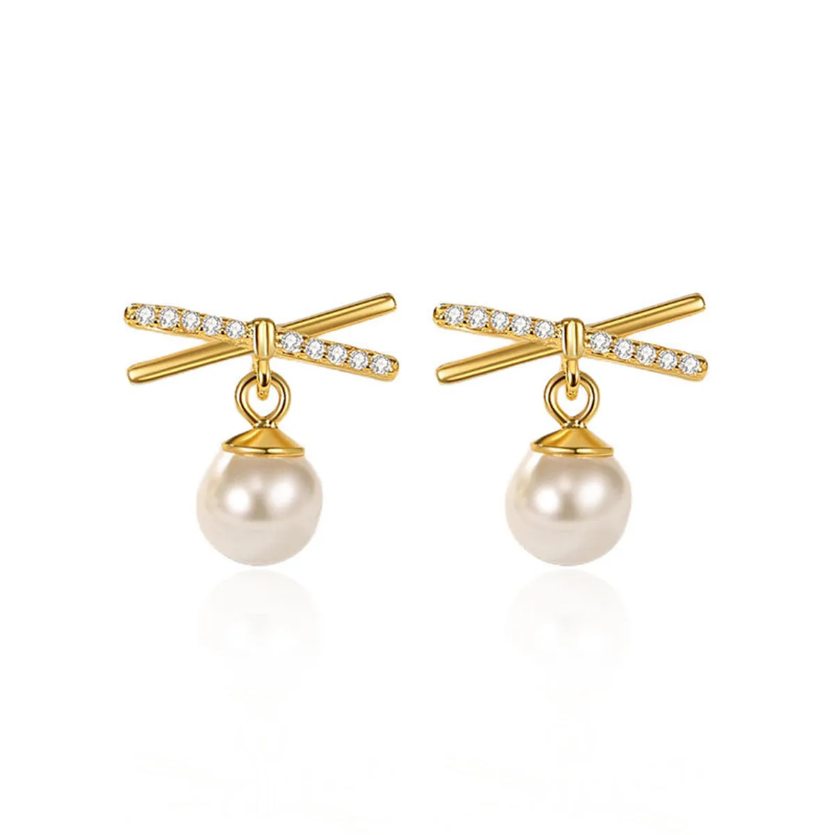 Cubic Zirconia & Pearl 18K Gold-Plated Drop Earrings