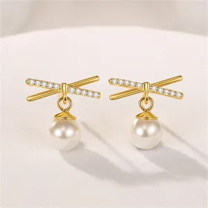 Cubic Zirconia & Pearl 18K Gold-Plated Drop Earrings