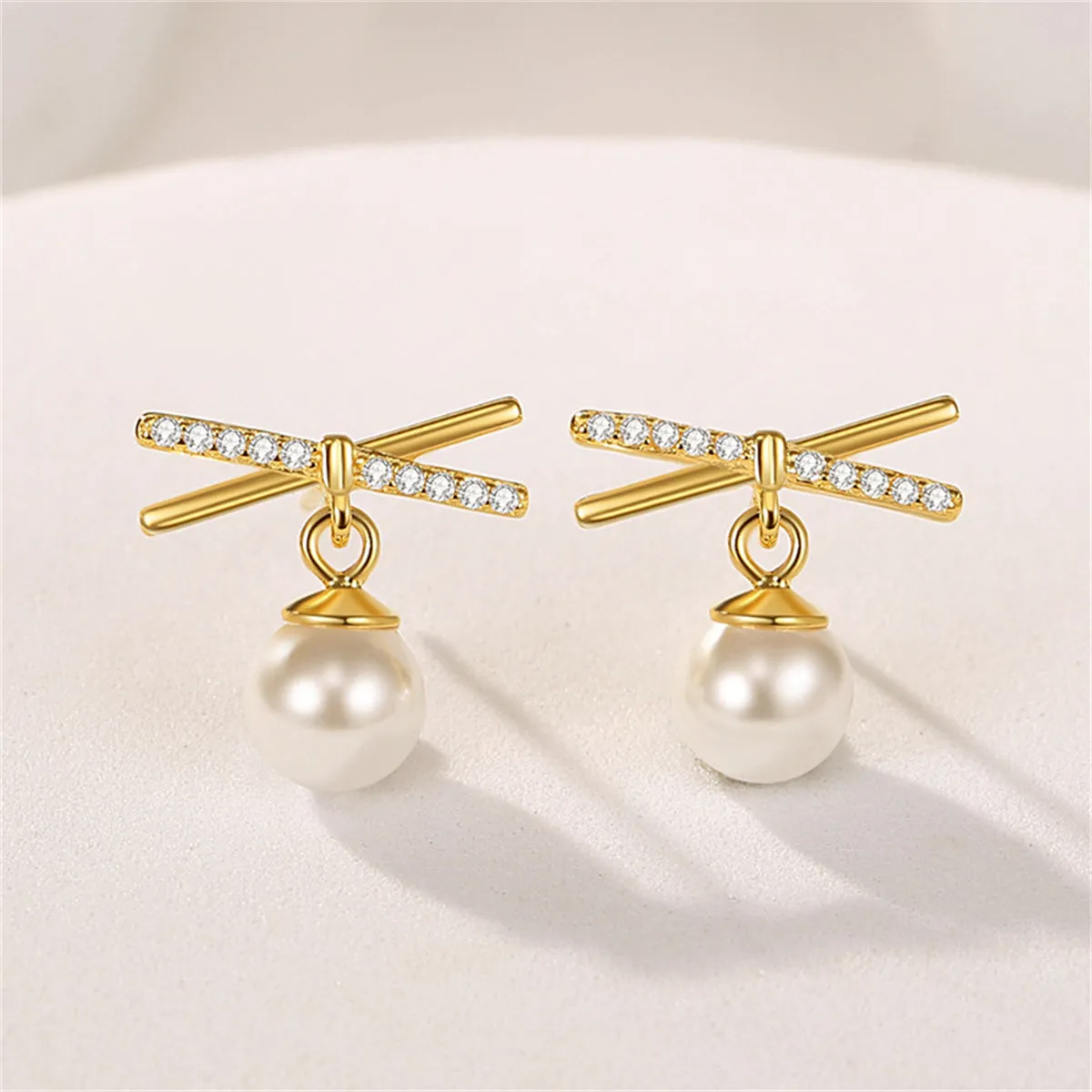 Cubic Zirconia & Pearl 18K Gold-Plated Drop Earrings