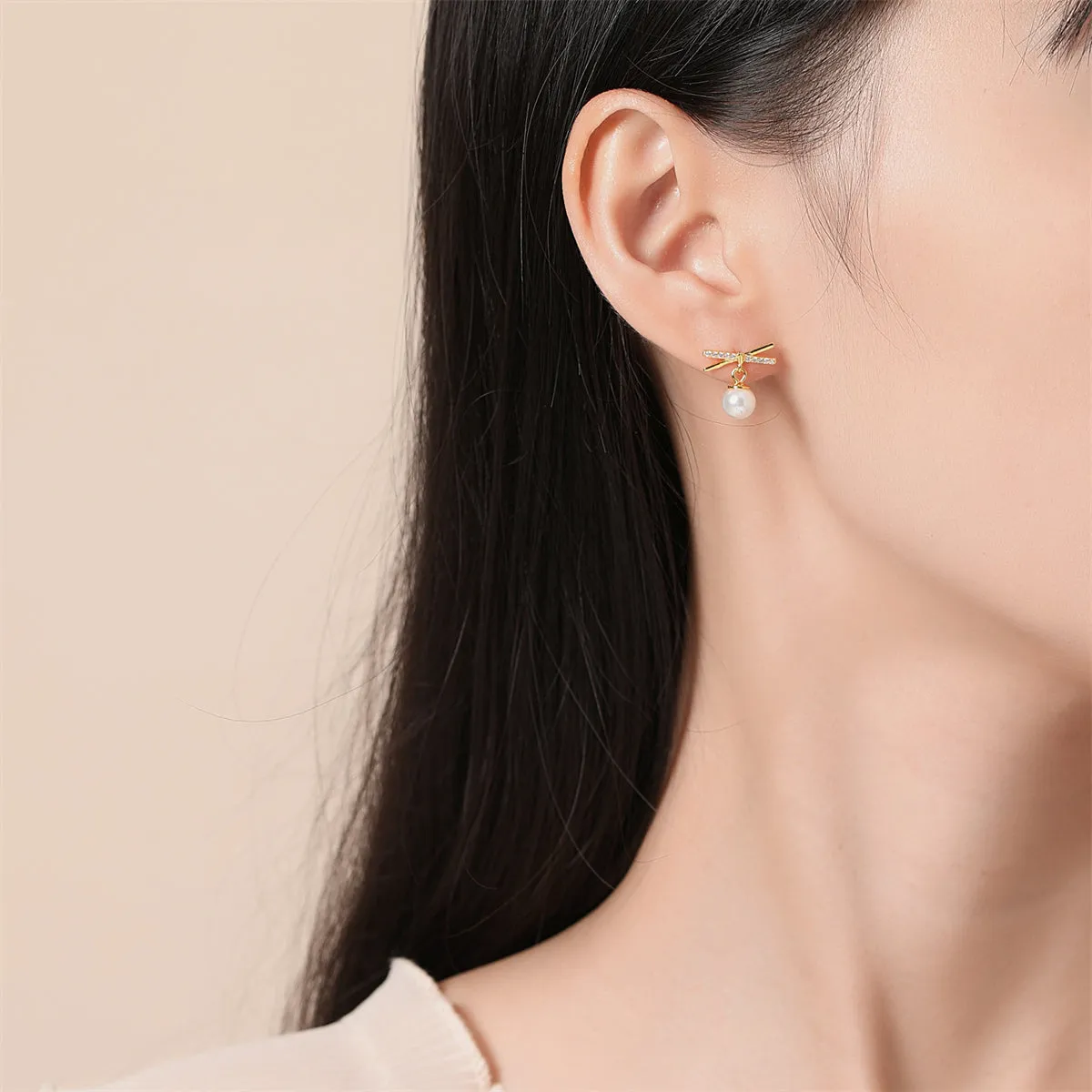 Cubic Zirconia & Pearl 18K Gold-Plated Drop Earrings
