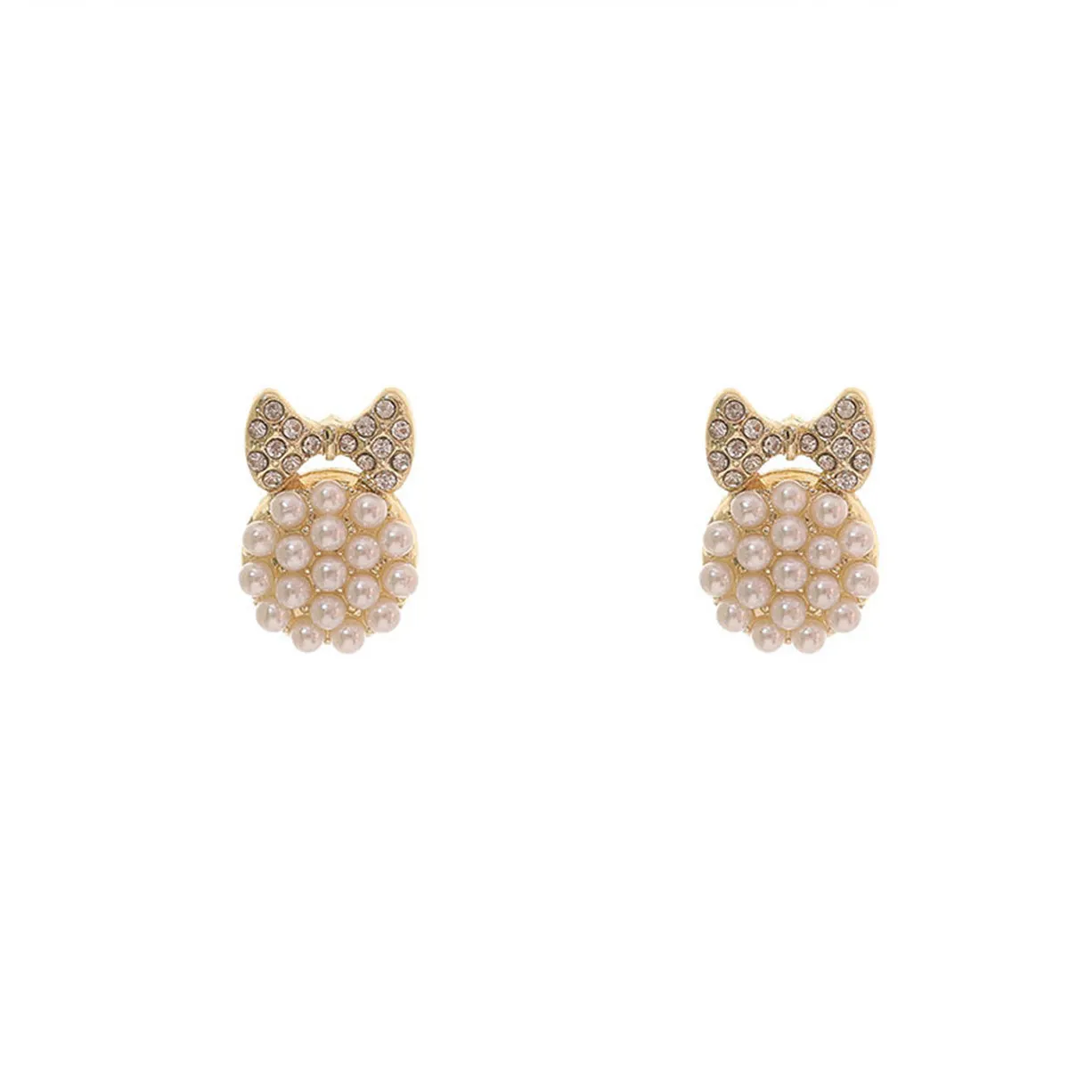 Cubic Zirconia & Pearl Bow Round Stud Earrings