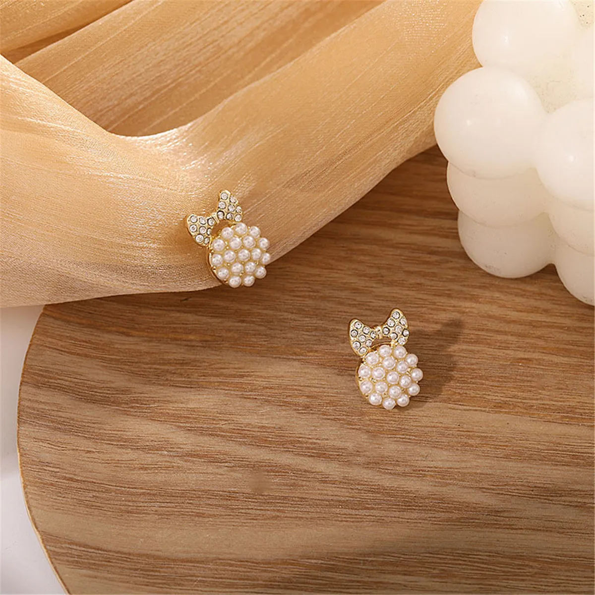 Cubic Zirconia & Pearl Bow Round Stud Earrings