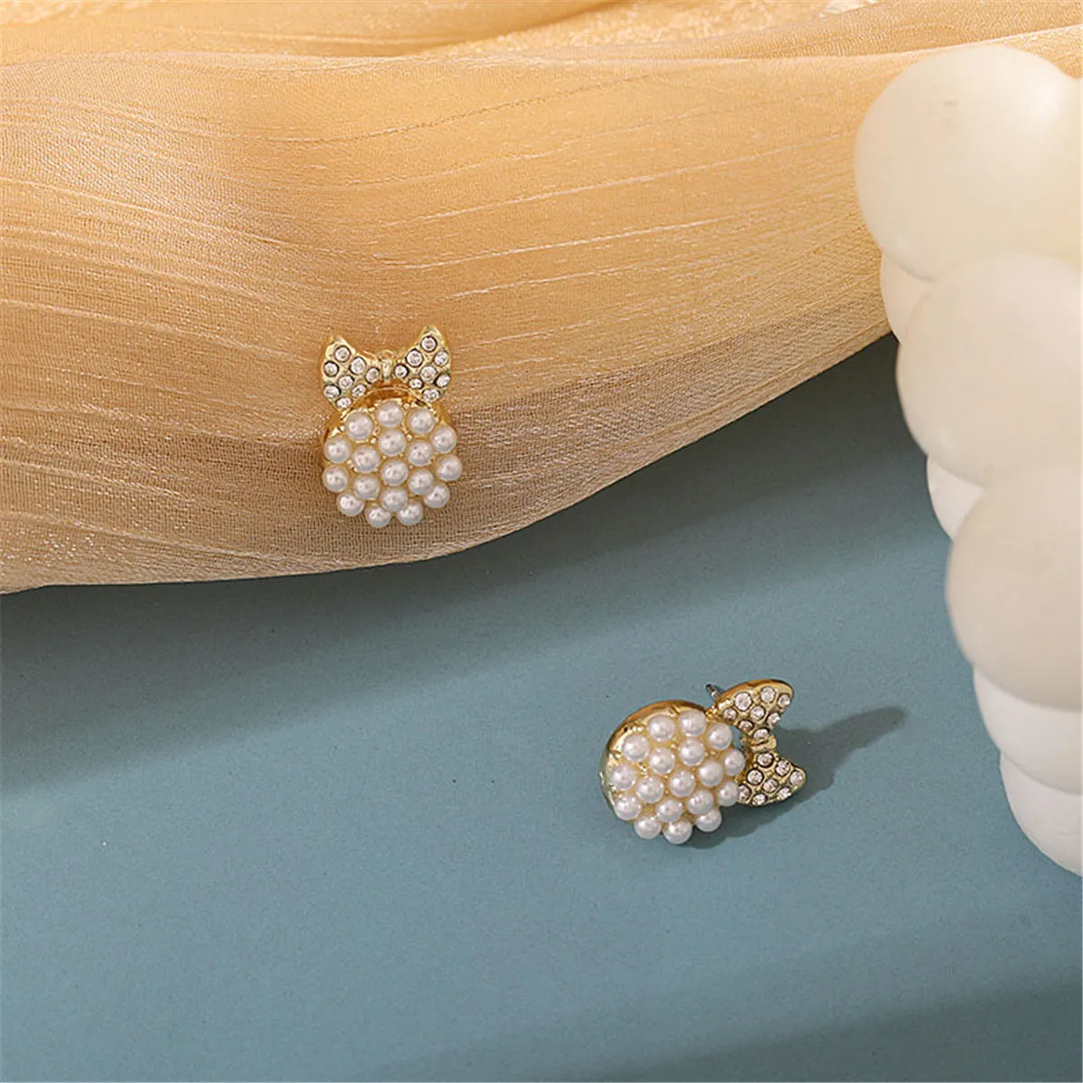 Cubic Zirconia & Pearl Bow Round Stud Earrings