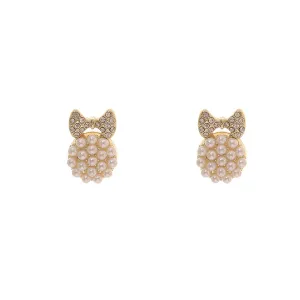 Cubic Zirconia & Pearl Bow Round Stud Earrings