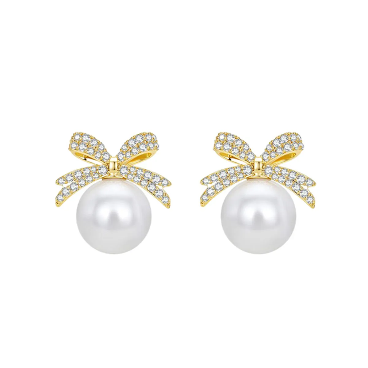 Cubic Zirconia & Pearl Bow Stud Earrings
