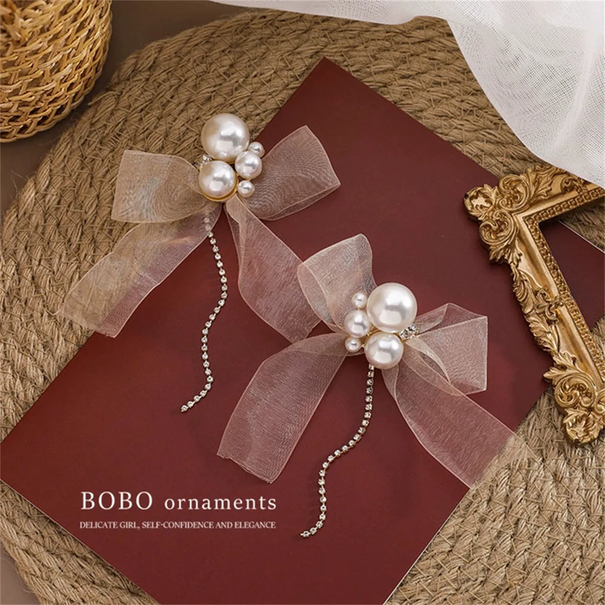 Cubic Zirconia & Pearl Mesh 18K Gold-Plated Bow Drop Earrings