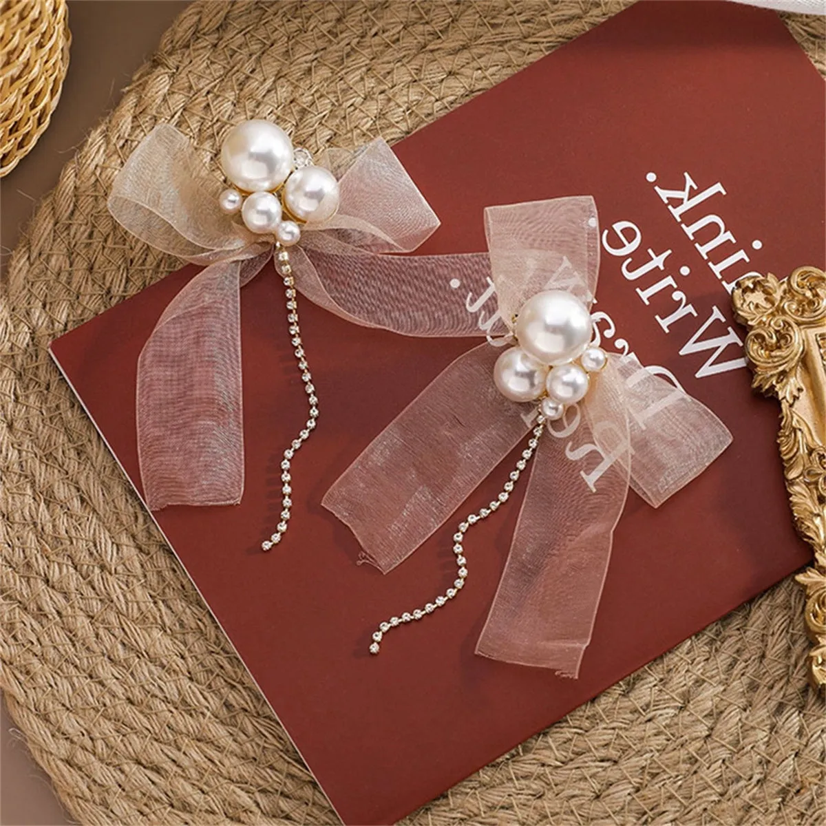 Cubic Zirconia & Pearl Mesh 18K Gold-Plated Bow Drop Earrings