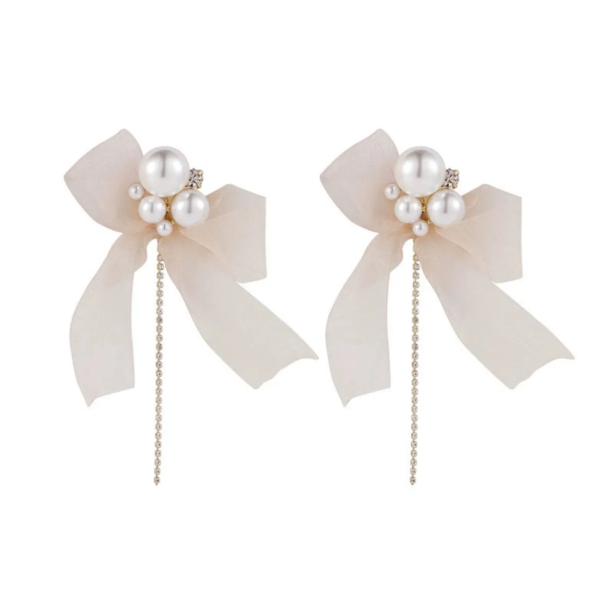 Cubic Zirconia & Pearl Mesh 18K Gold-Plated Bow Drop Earrings