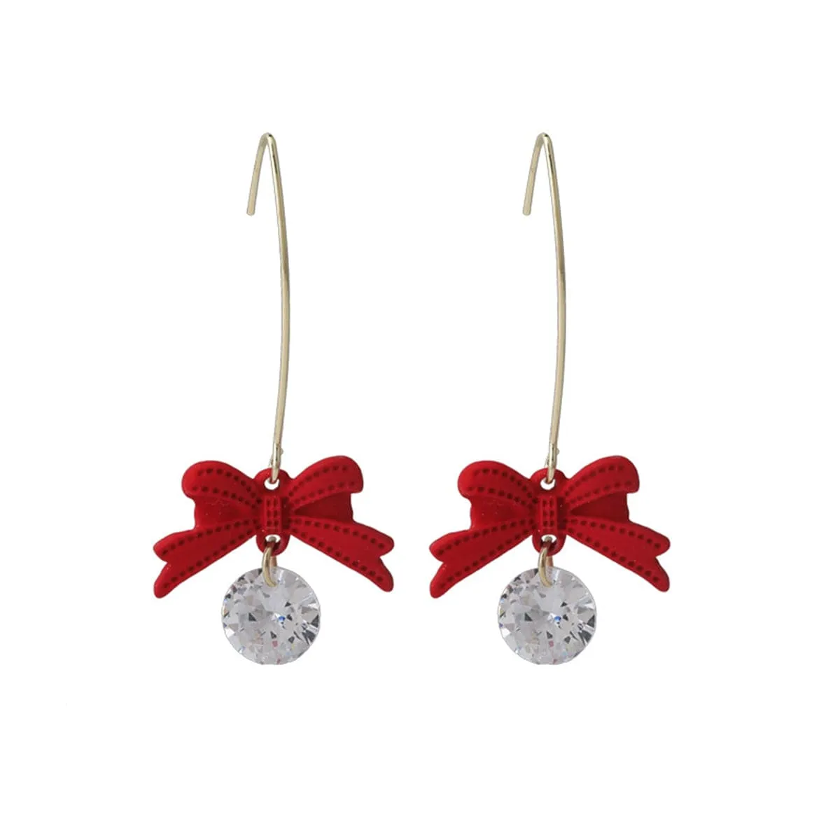Cubic Zirconia & Red Enamel 18K Gold-Plated Bow Drop Earrings