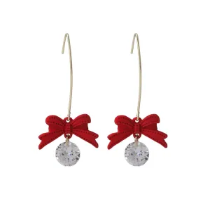 Cubic Zirconia & Red Enamel 18K Gold-Plated Bow Drop Earrings
