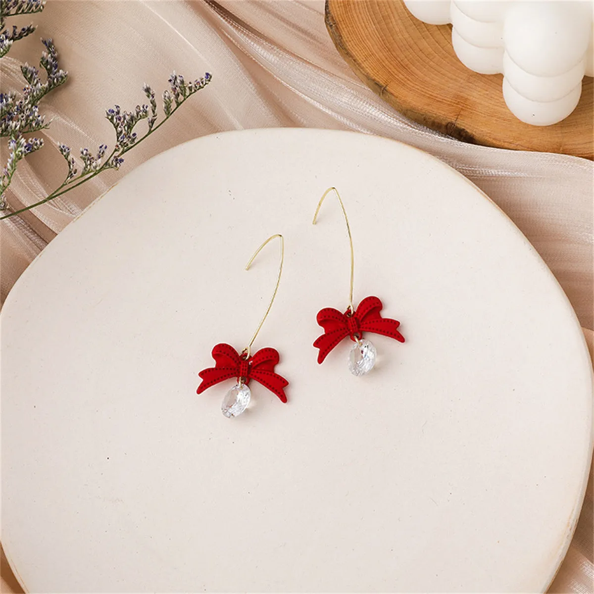 Cubic Zirconia & Red Enamel 18K Gold-Plated Bow Drop Earrings