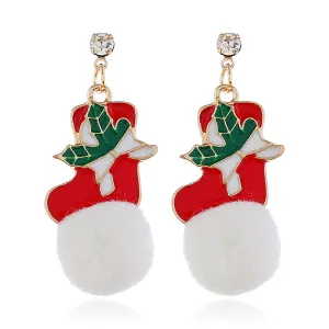 Cubic Zirconia & Red Holly Stocking Pom-Pom Drop Earrings