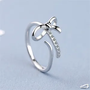 Cubic Zirconia & Silver-Plated Bow Bypass Ring