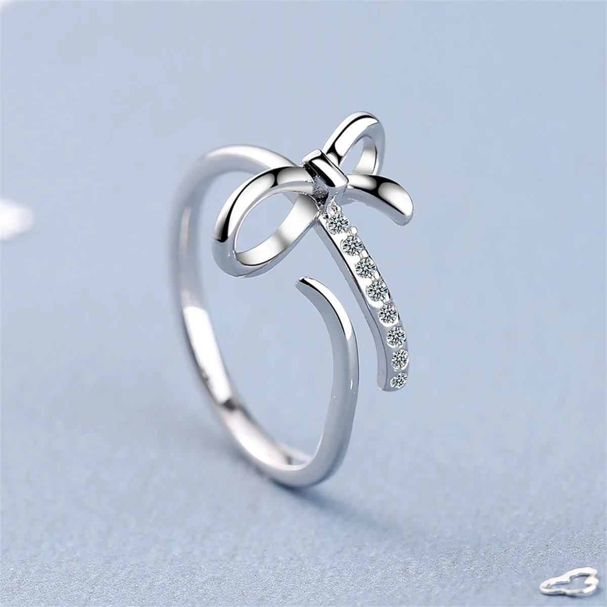 Cubic Zirconia & Silver-Plated Bow Bypass Ring