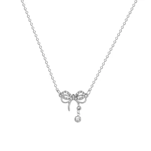 Cubic Zirconia & Silver-Plated Bow Pendant Necklace