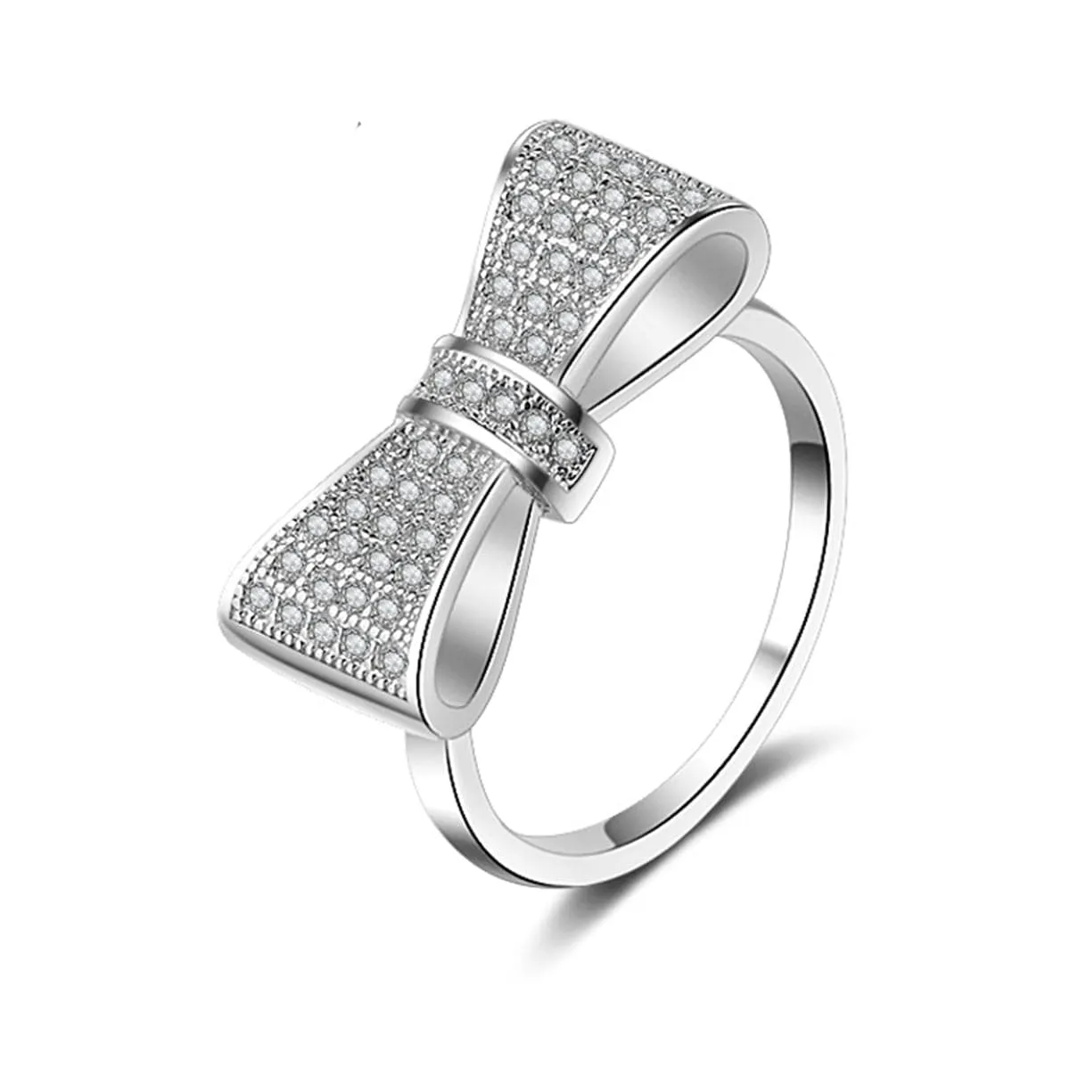 Cubic Zirconia & Silver-Plated Bow Ring
